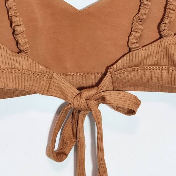 Terea by Andrea Pitter Terra Cotta Ribbed  Knit Tie-Back Bralette NWT Size XL - Picture 4 of 9